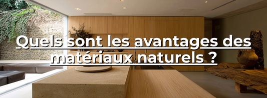Cuisine moderne en matériaux naturels avec bois clair, plan de travail en pierre, décoration rustique et jardin extérieur