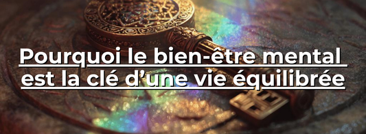 Clé ancienne en or sur surface rugueuse avec lumière colorée, thème bien-être mental et vie équilibrée